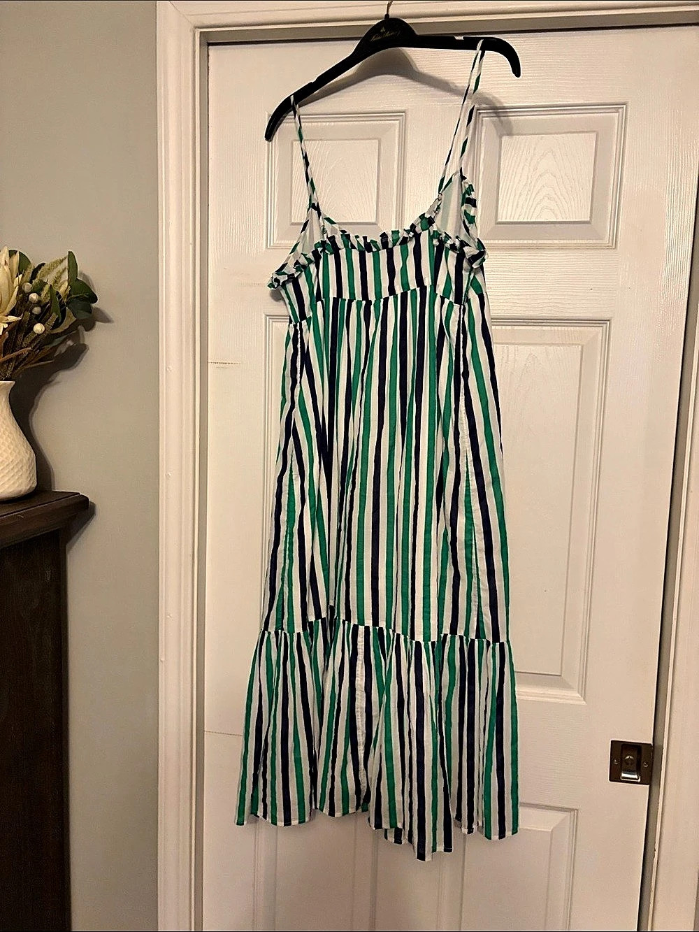 J.Crew Striped Tiered Midi Dress in Green & White & Navy Size XXS